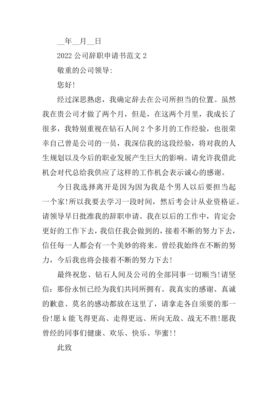 2022公司个人辞职申请书格式模板精编.docx_第2页