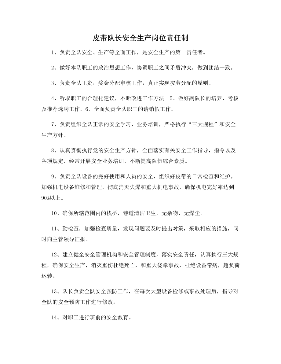 皮带队长安全生产岗位责任制.docx_第1页