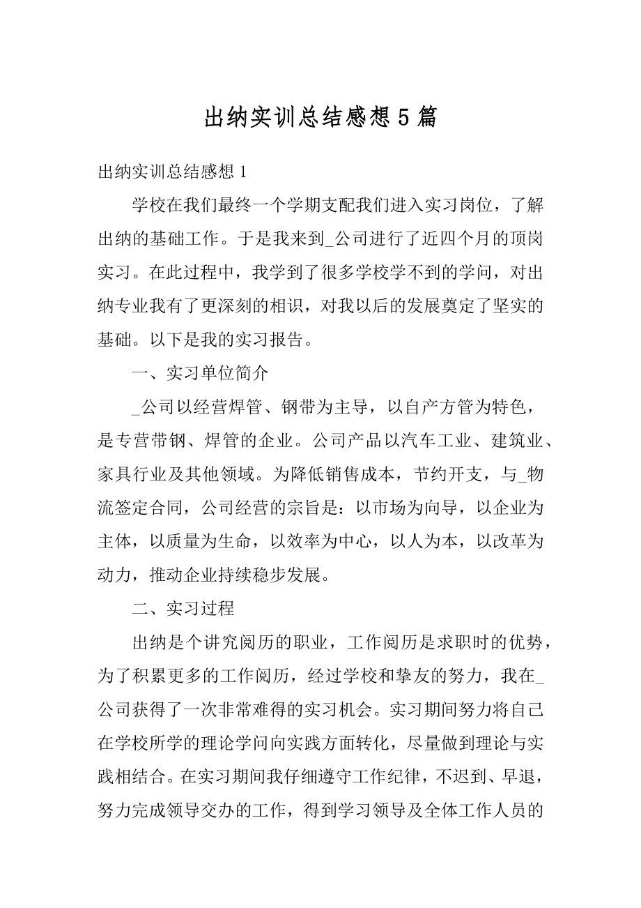 出纳实训总结感想5篇优质.docx_第1页