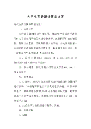 大学生英语演讲策划方案汇总.docx