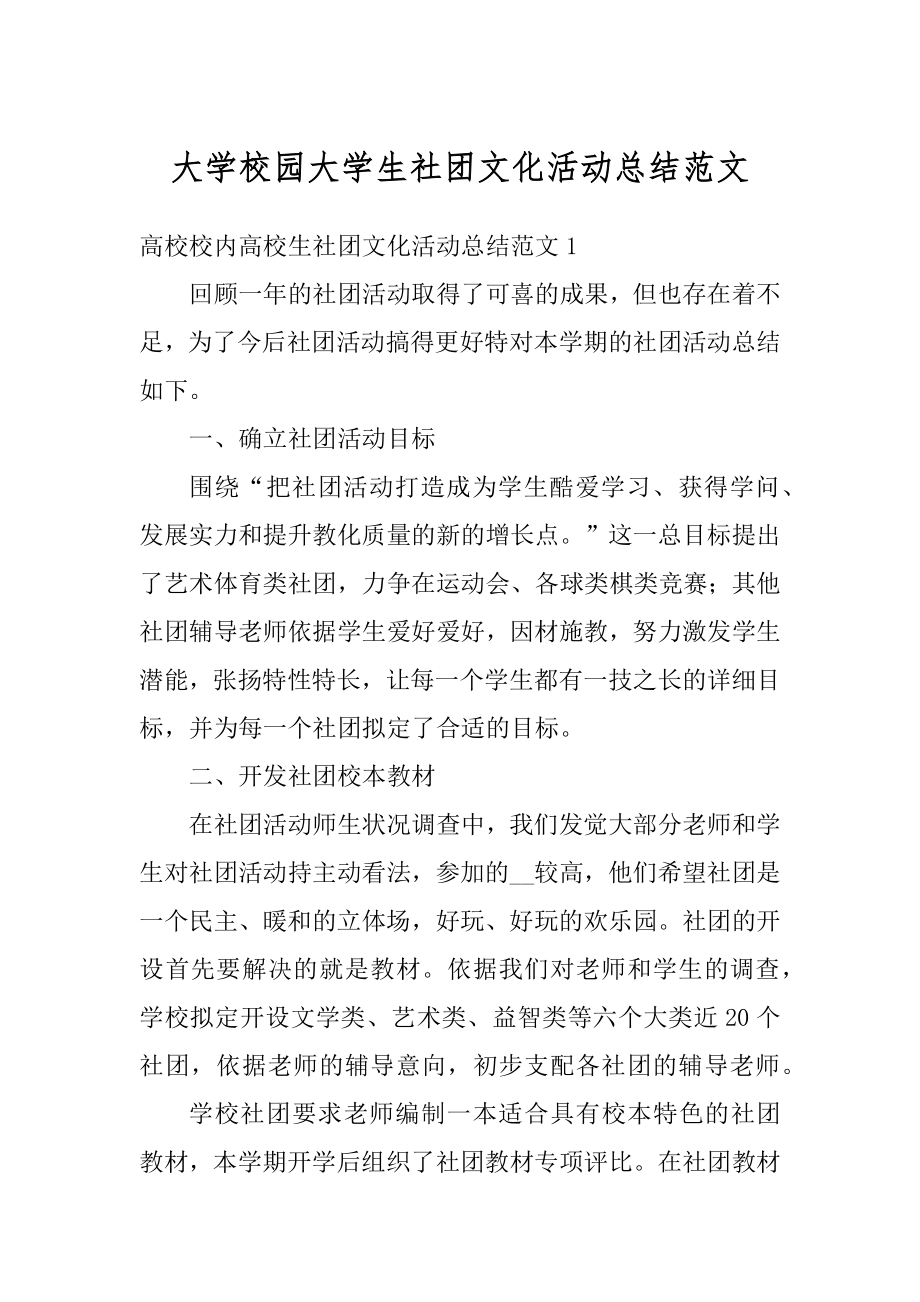 大学校园大学生社团文化活动总结范文精品.docx_第1页