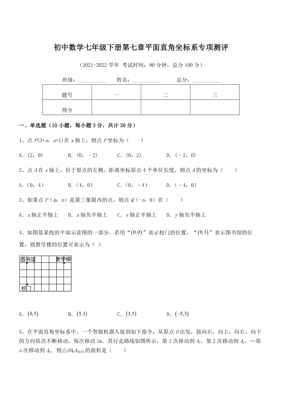 精品解析2022年最新人教版初中数学七年级下册第七章平面直角坐标系专项测评试题(无超纲).docx_第1页