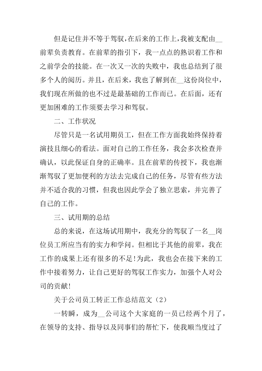 关于公司员工转正工作总结范文优质.docx_第2页