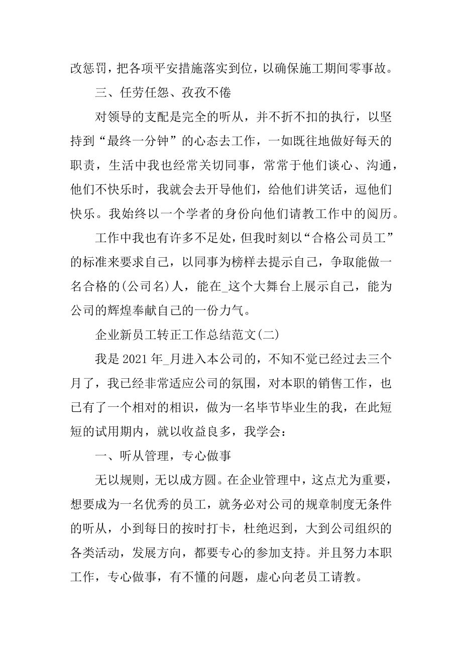 2021企业新员工转正工作总结范文例文.docx_第2页