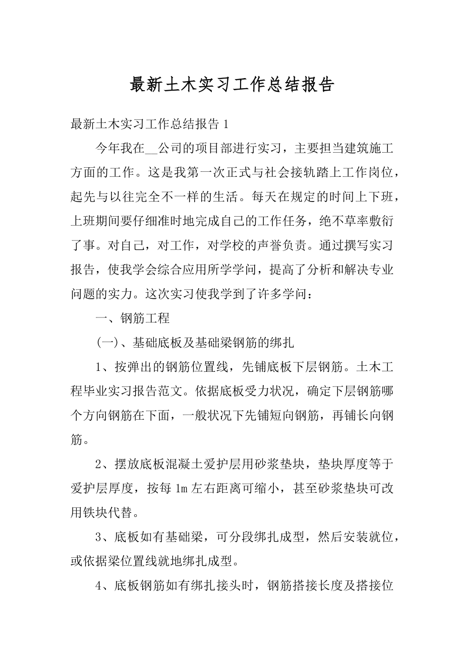 最新土木实习工作总结报告精编.docx_第1页