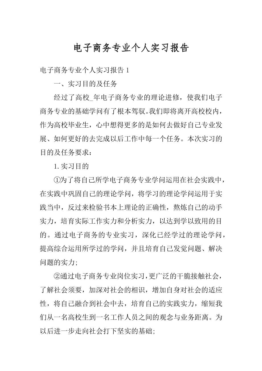 电子商务专业个人实习报告精编.docx_第1页