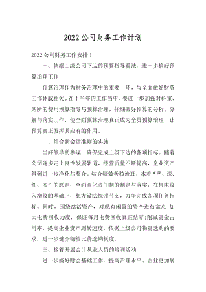 2022公司财务工作计划汇编.docx