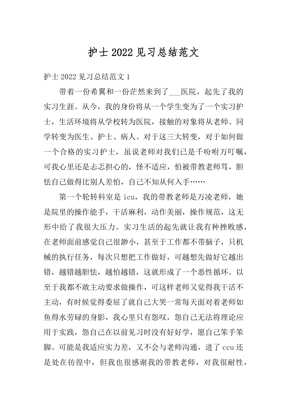 护士2022见习总结范文例文.docx_第1页