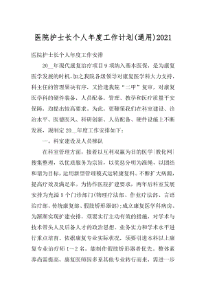 医院护士长个人年度工作计划范例.docx