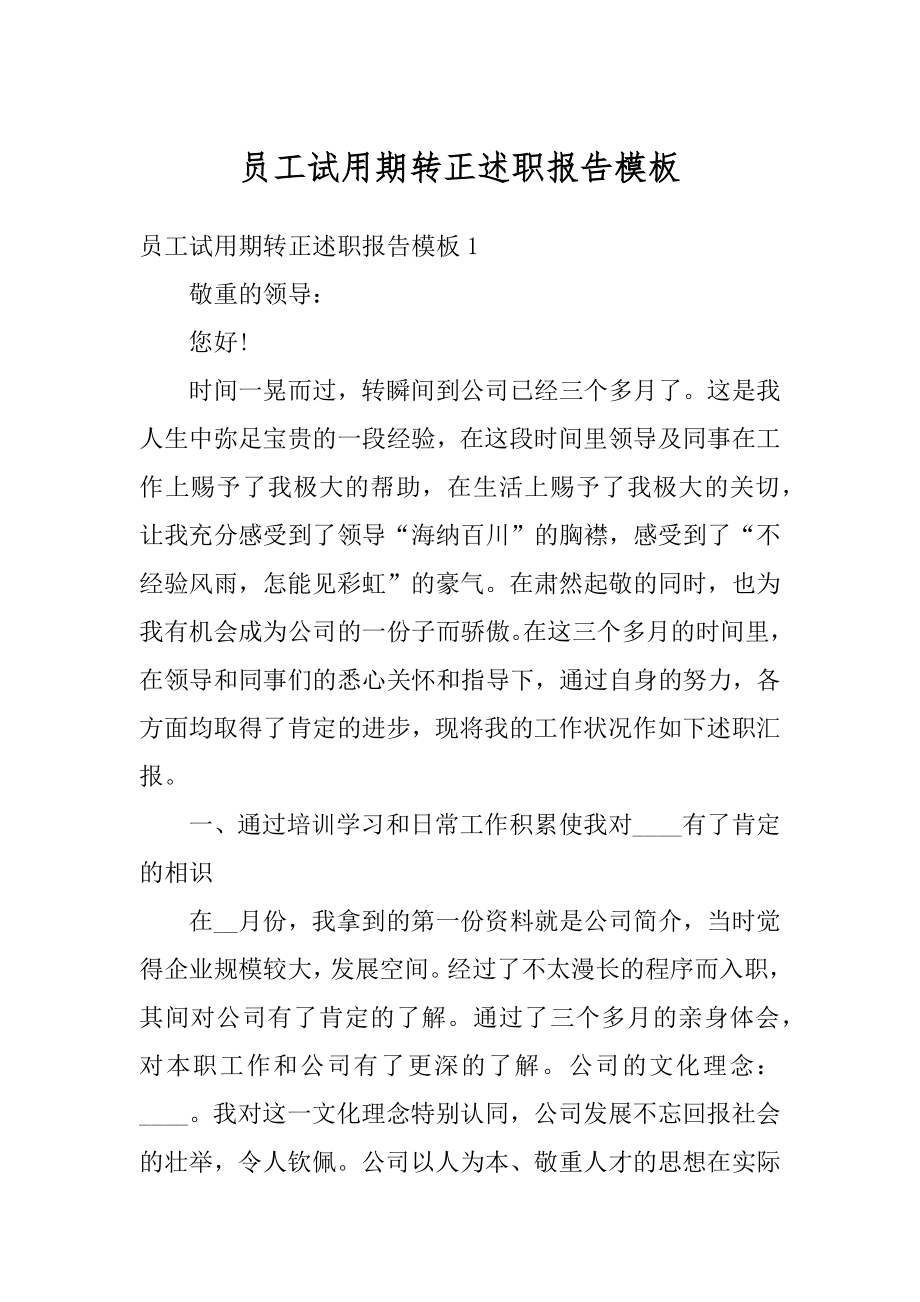 员工试用期转正述职报告模板汇总.docx_第1页