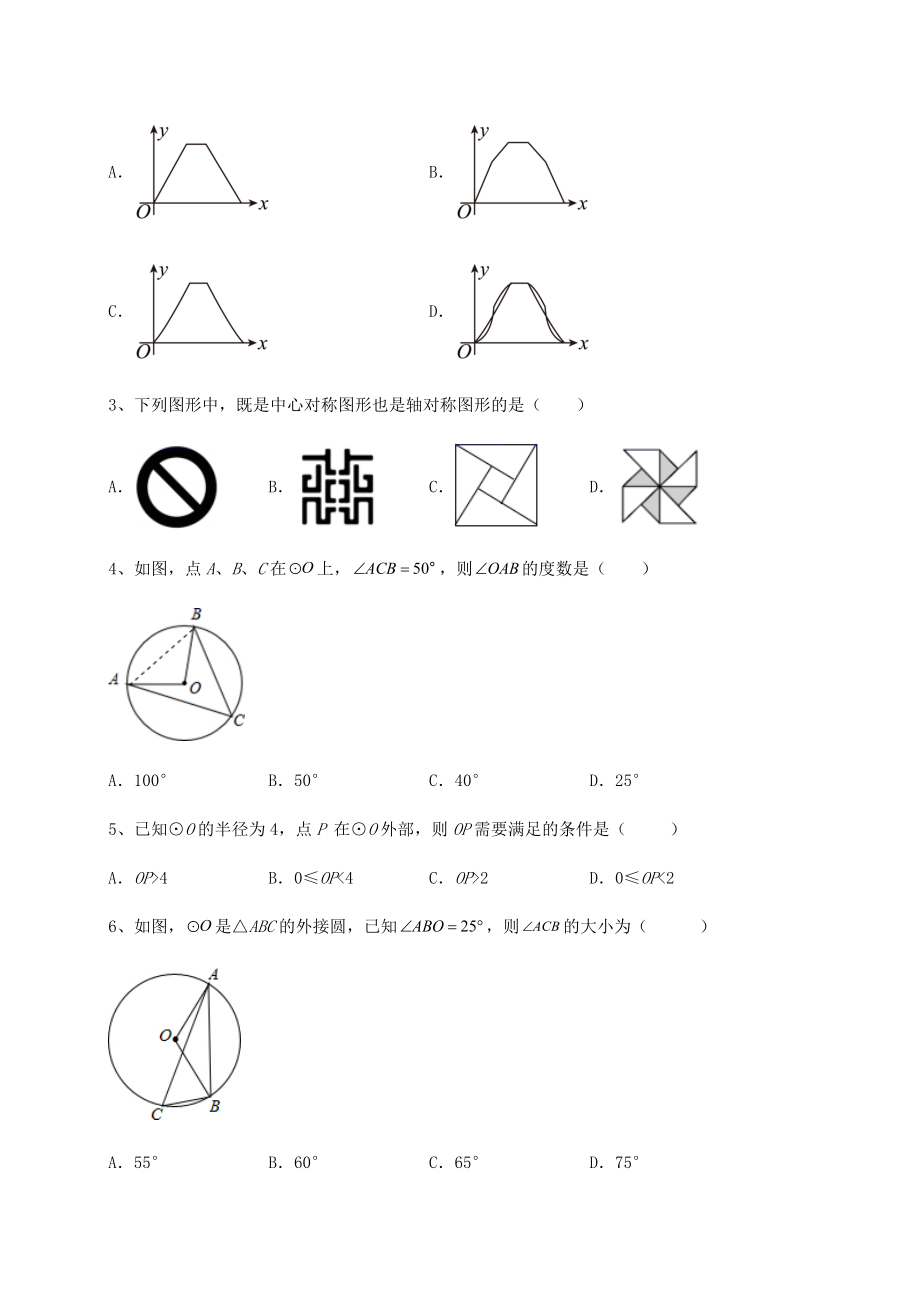 2022年必考点解析沪科版九年级数学下册第24章圆专项测评练习题(含详解).docx_第2页