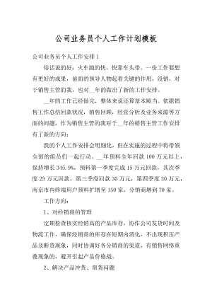 公司业务员个人工作计划模板优质.docx