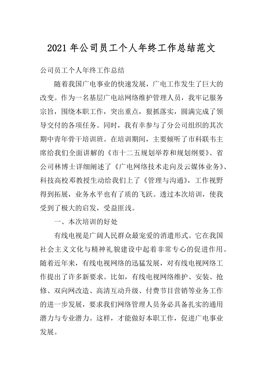 2021年公司员工个人年终工作总结范文汇编.docx_第1页