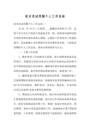 技术员试用期个人工作总结汇编.docx