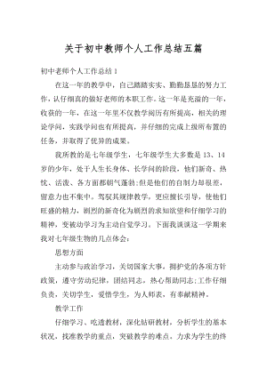 关于初中教师个人工作总结五篇精编.docx