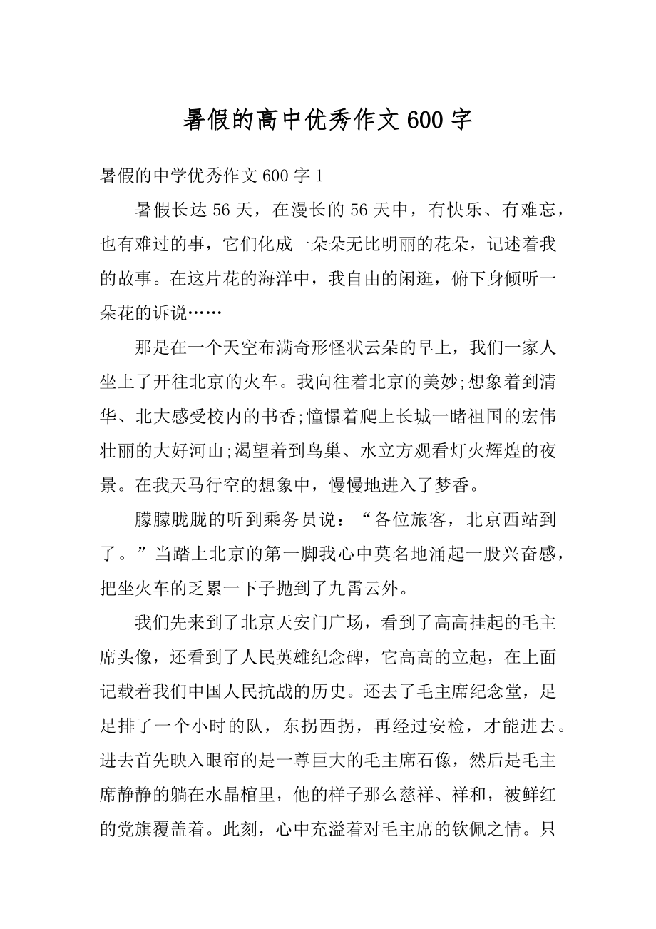 暑假的高中优秀作文600字优质.docx_第1页