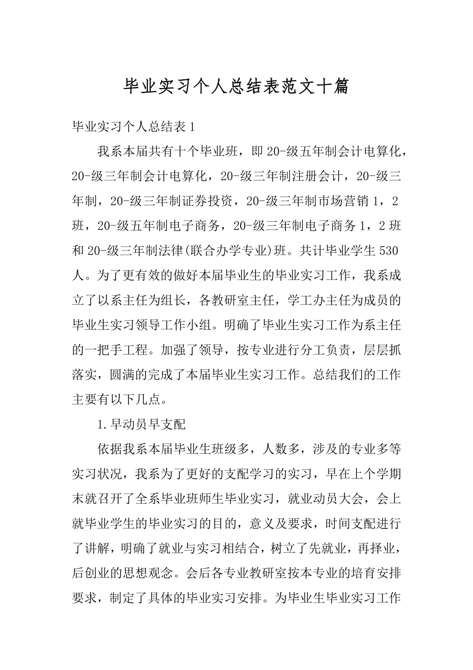 毕业实习个人总结表范文十篇汇编.docx_第1页