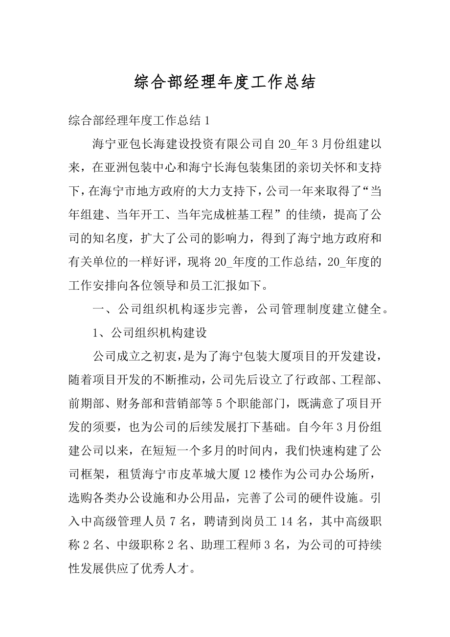 综合部经理年度工作总结范本.docx_第1页