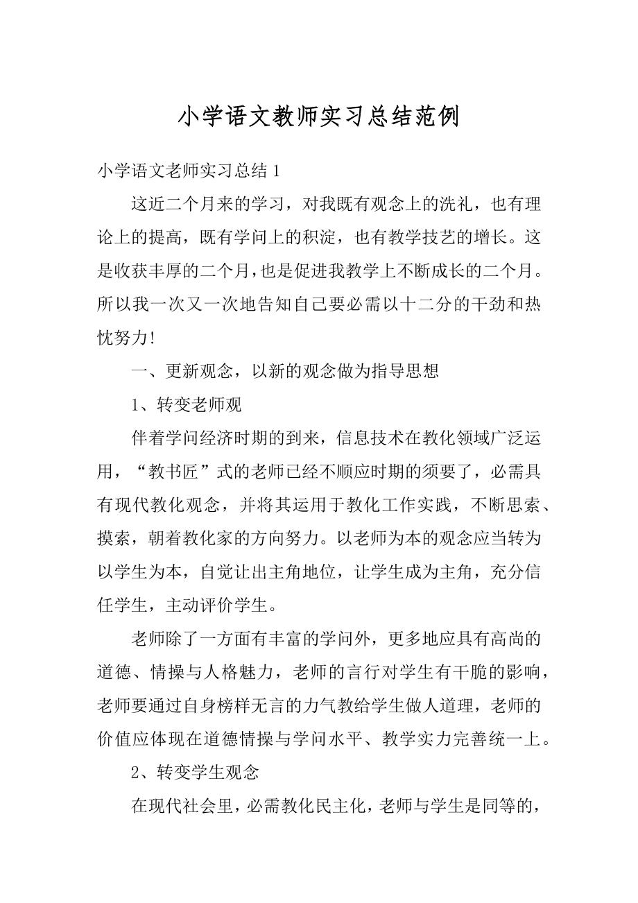 小学语文教师实习总结范例.docx_第1页