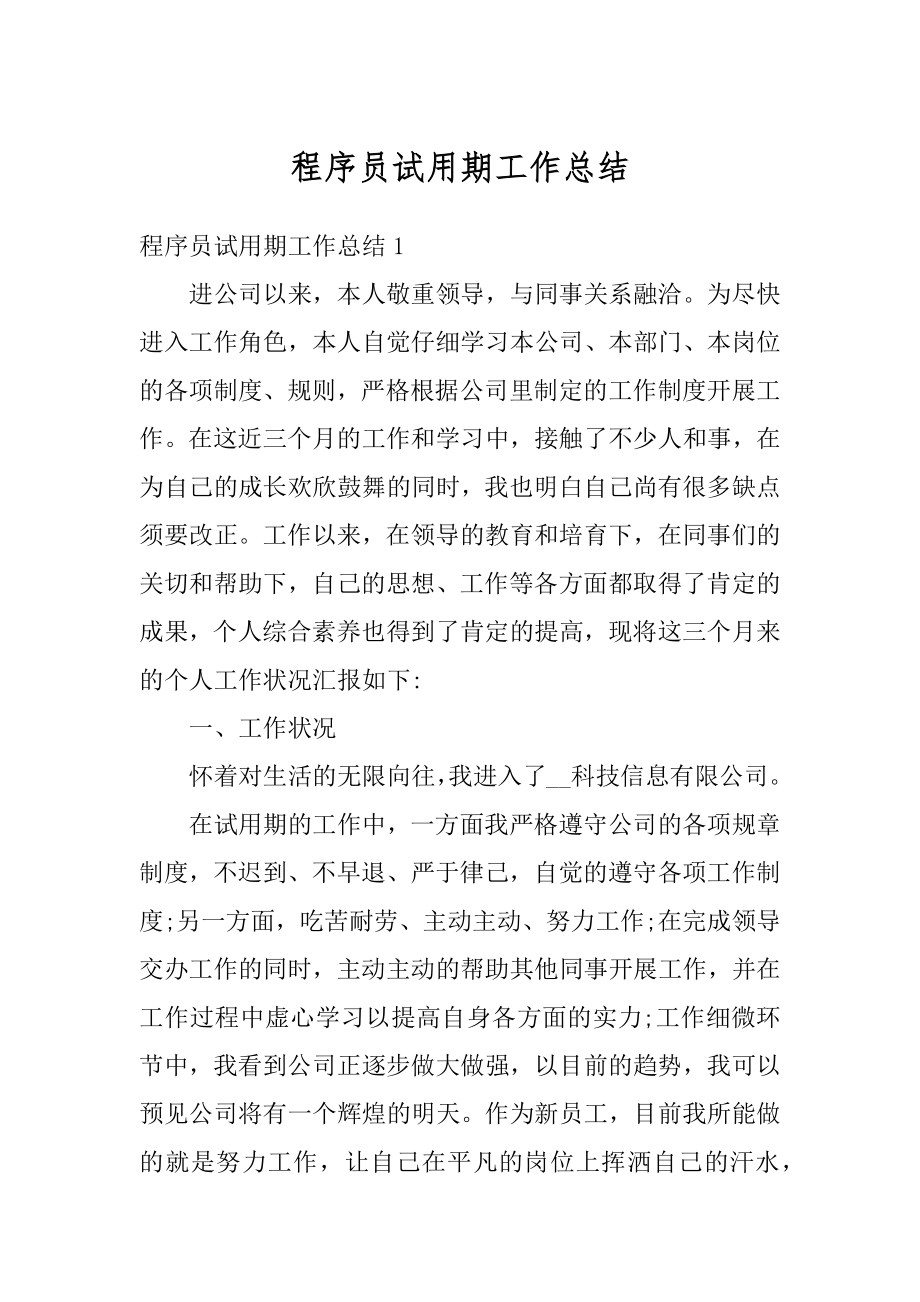 程序员试用期工作总结汇总.docx_第1页