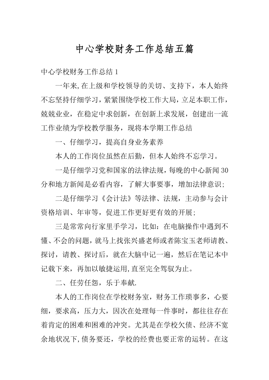 中心学校财务工作总结五篇精编.docx_第1页