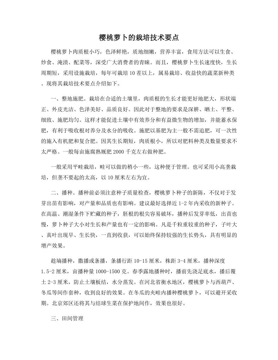 樱桃萝卜的栽培技术要点.docx_第1页