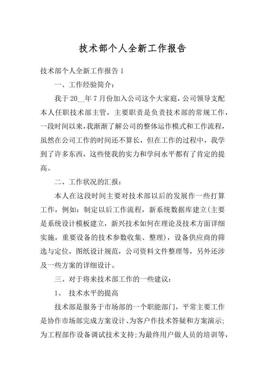 技术部个人全新工作报告范本.docx_第1页