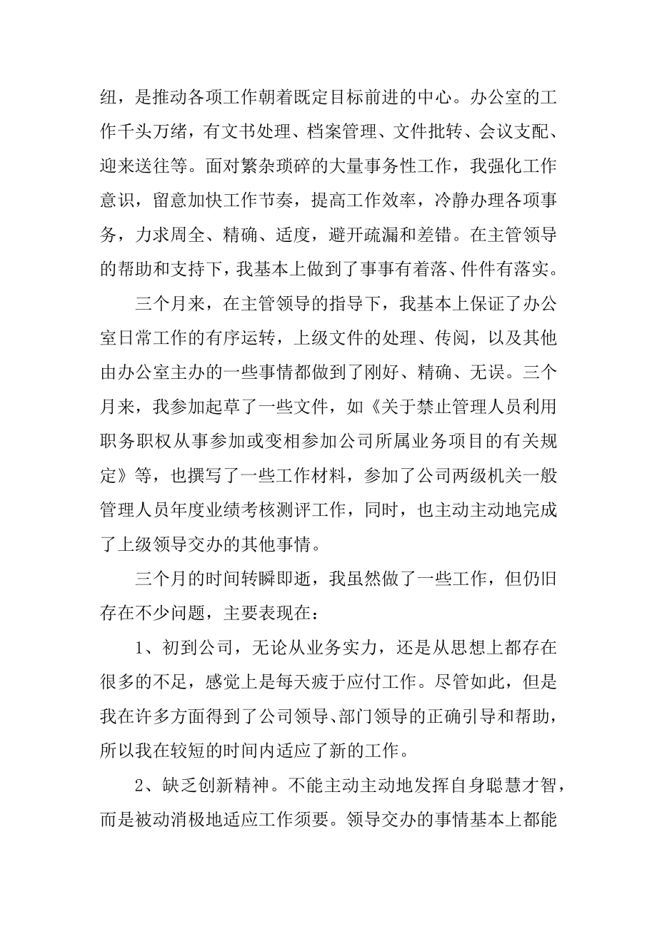 职员个人试用期工作总结2022年精编.docx_第2页