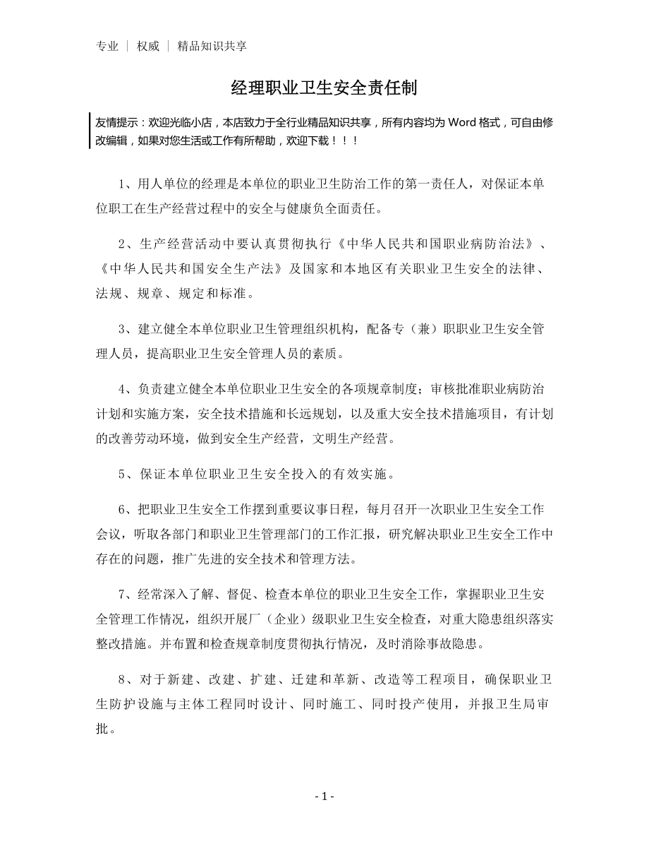 经理职业卫生安全责任制.docx_第1页