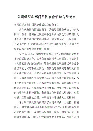 公司组织各部门团队合作活动总结范文最新.docx