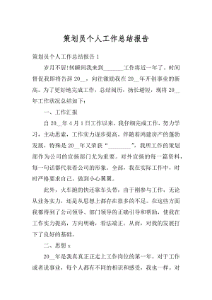 策划员个人工作总结报告精品.docx