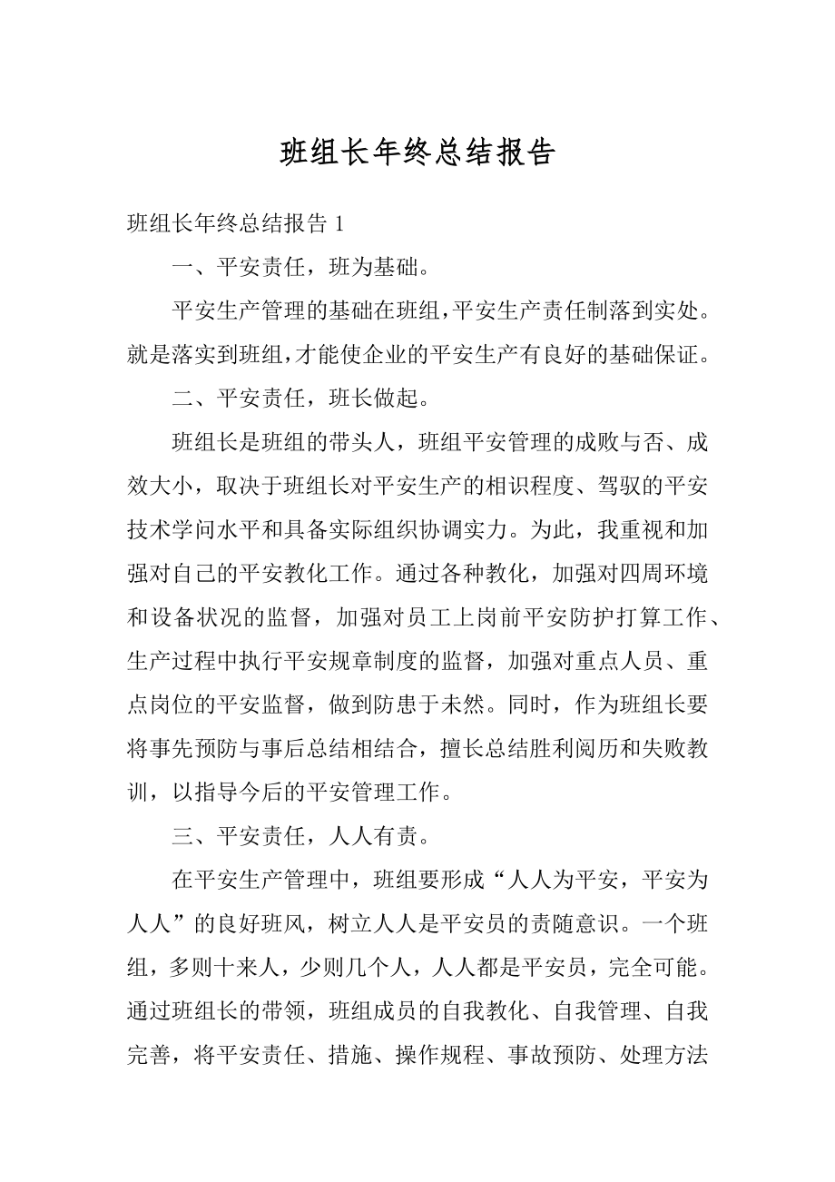 班组长年终总结报告例文.docx_第1页