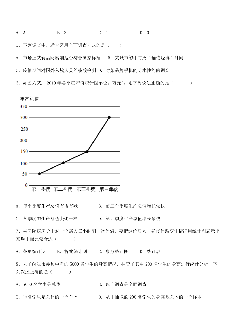 精品解析2022年最新人教版初中数学七年级下册第十章数据的收集、整理与描述定向测试试卷(无超纲).docx_第2页