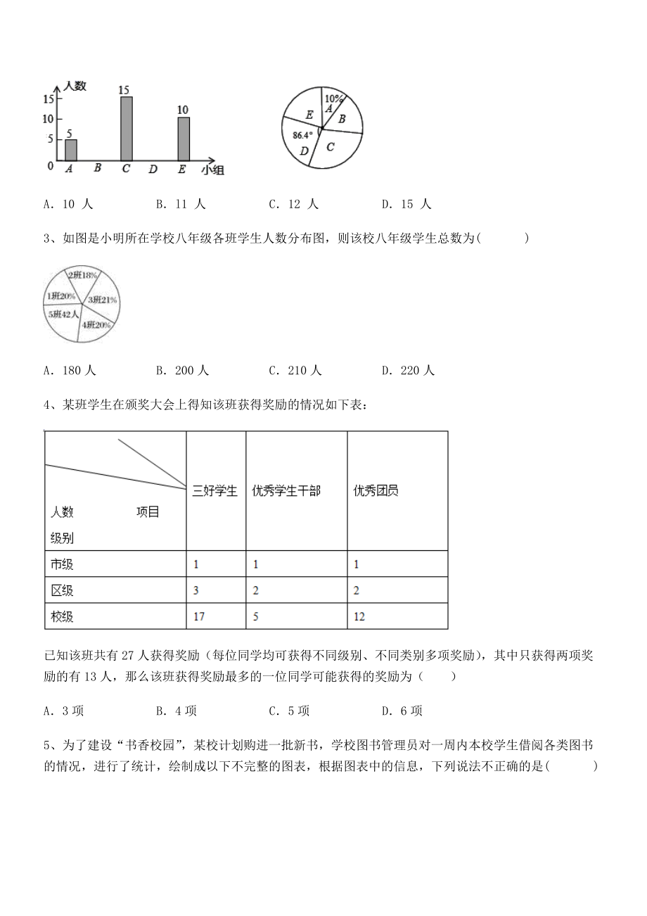 中考特训浙教版初中数学七年级下册第六章数据与统计图表章节训练练习题(精选).docx_第2页