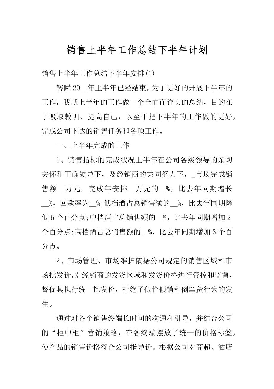 销售上半年工作总结下半年计划优质.docx_第1页