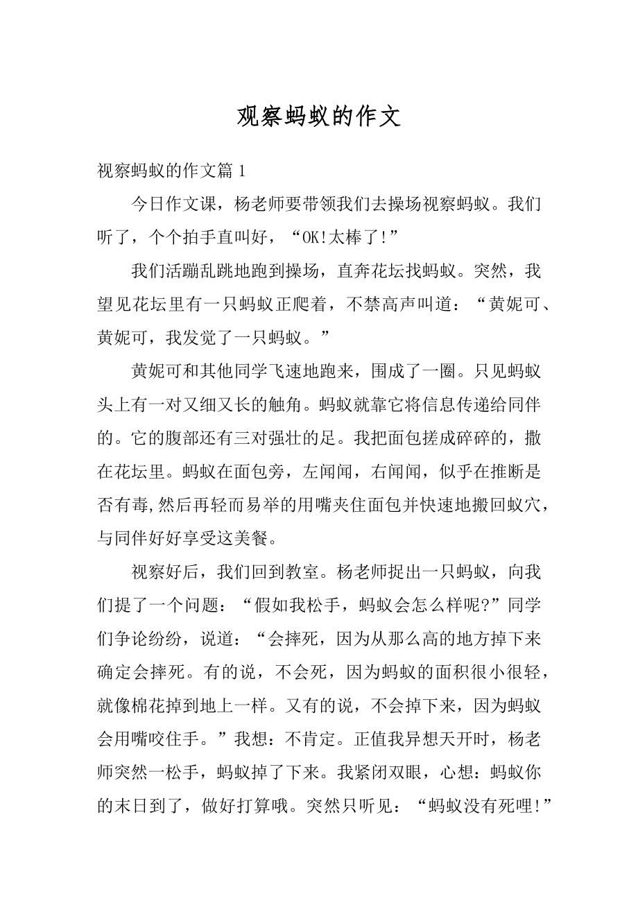 观察蚂蚁的作文精选.docx_第1页