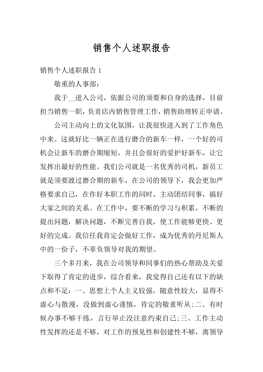 销售个人述职报告精编.docx_第1页