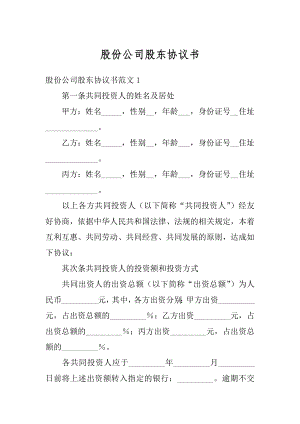 股份公司股东协议书范本.docx