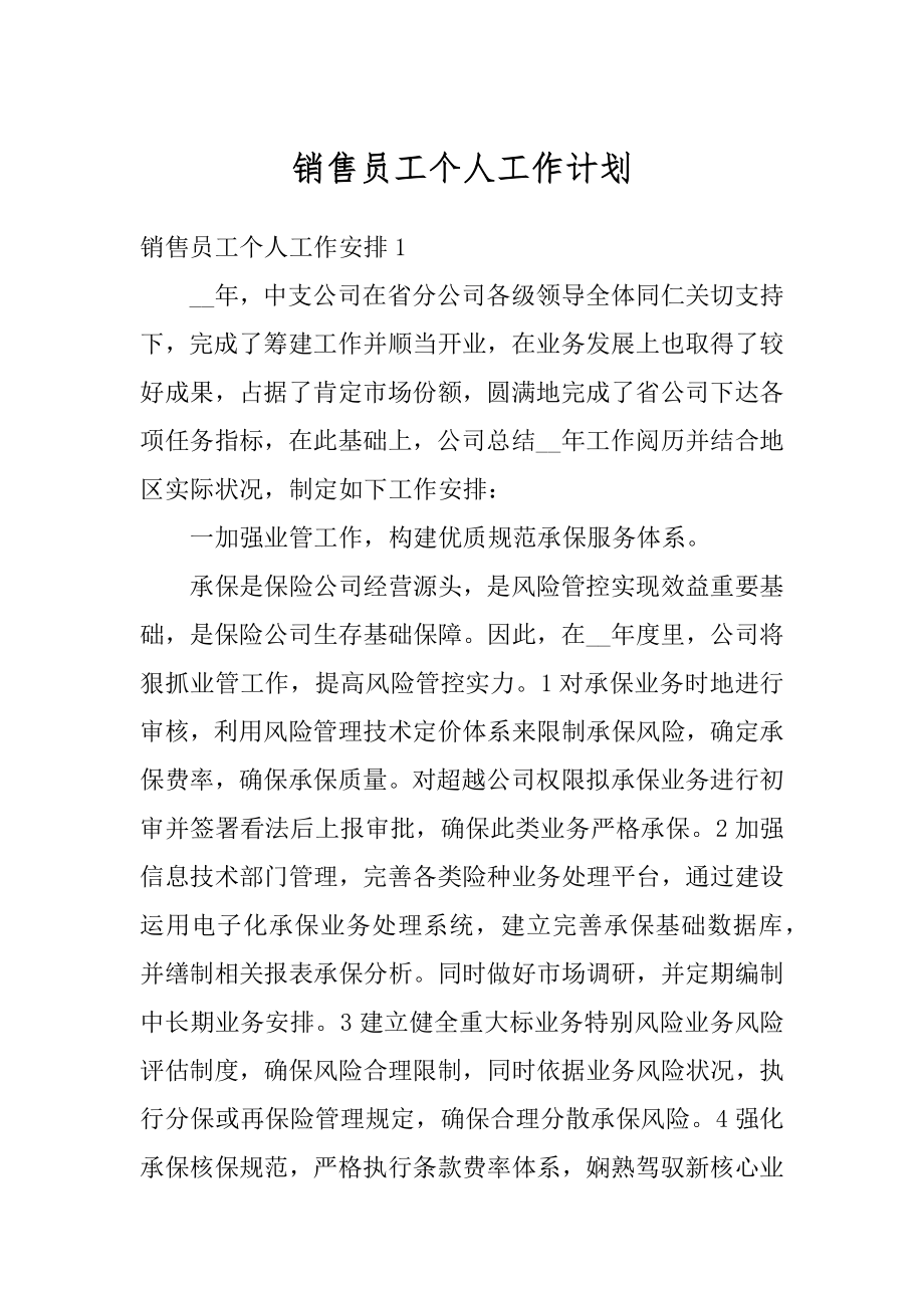 销售员工个人工作计划精编.docx_第1页