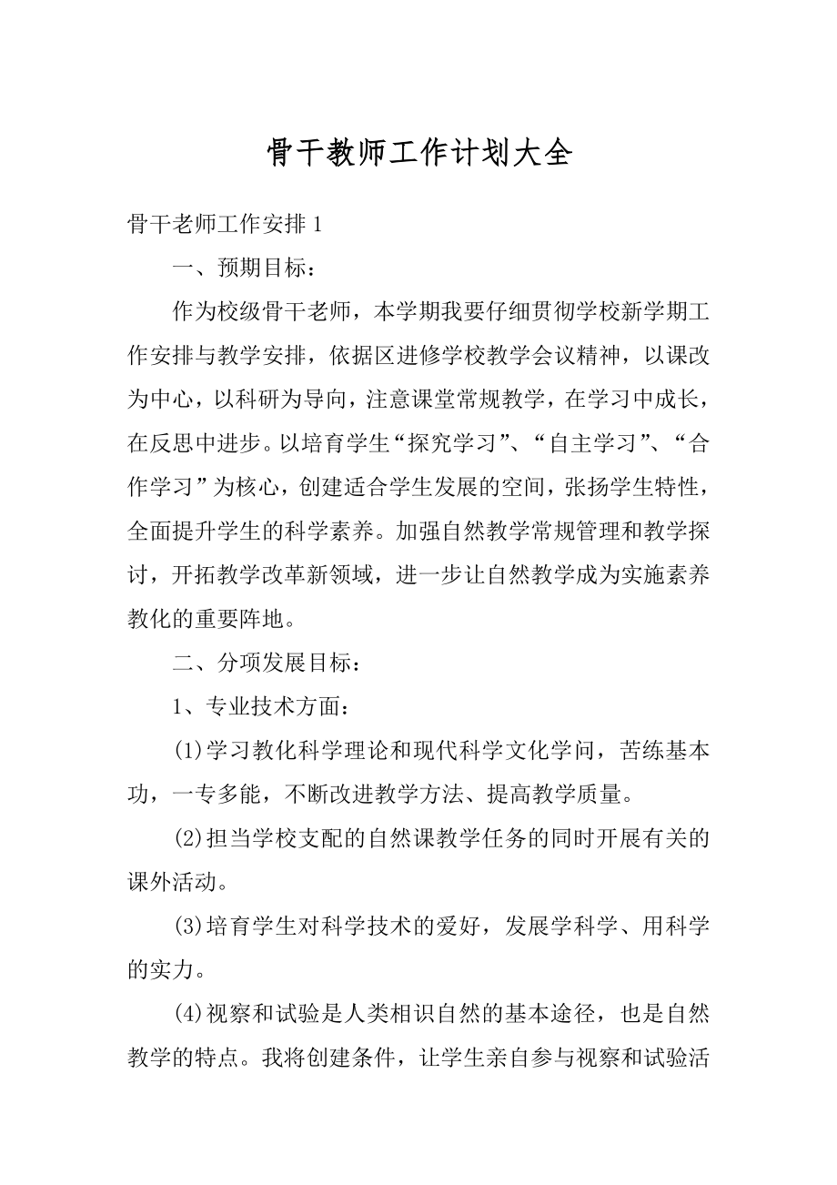 骨干教师工作计划大全范例.docx_第1页