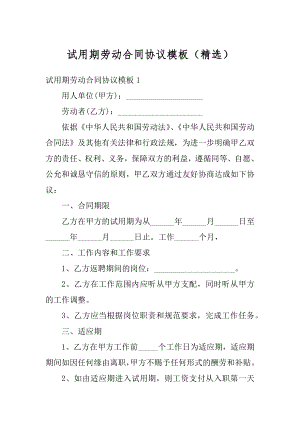 试用期劳动合同协议模板（精选）精编.docx