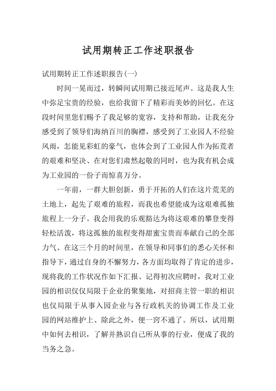 试用期转正工作述职报告例文.docx_第1页