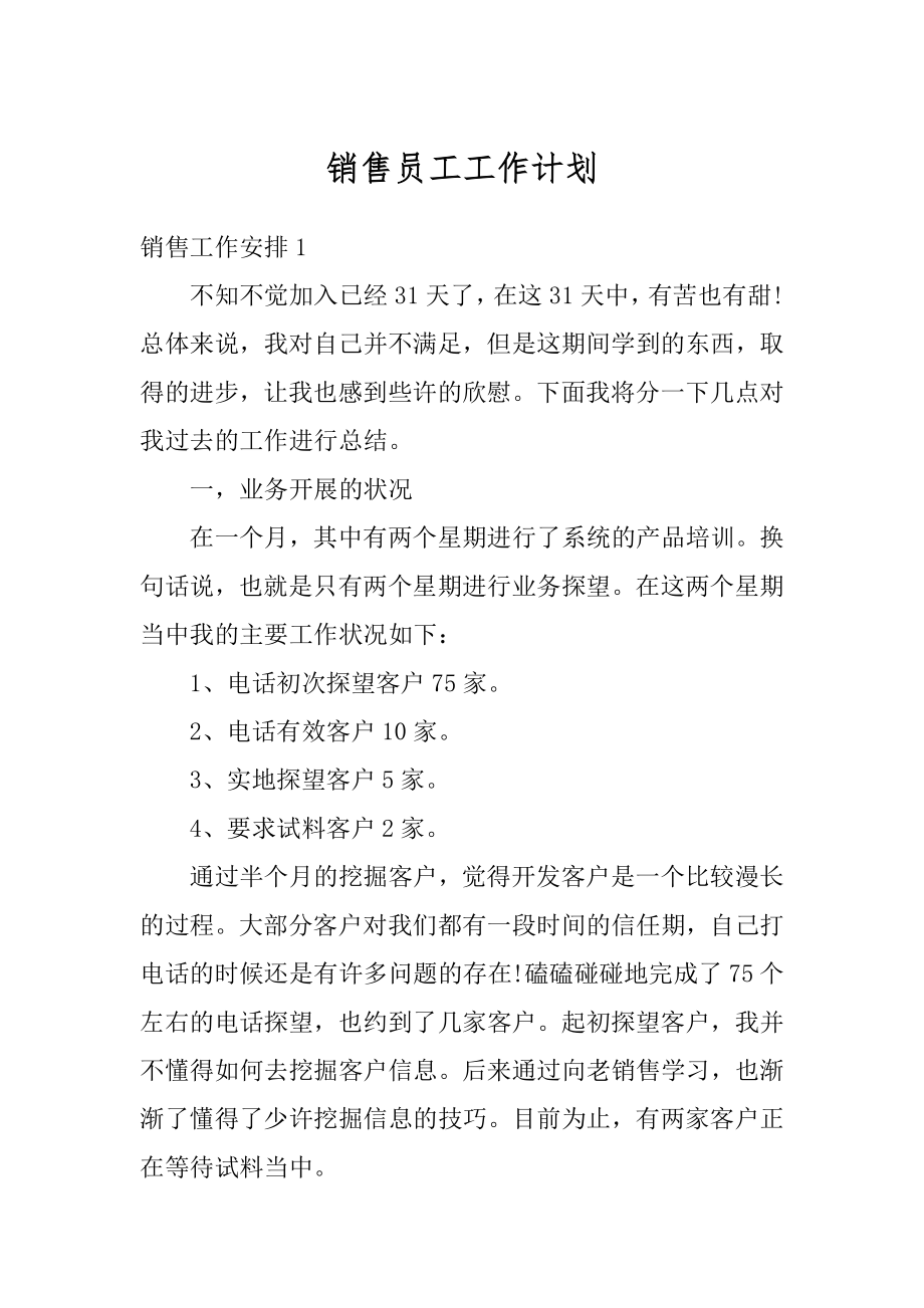 销售员工工作计划汇总.docx_第1页