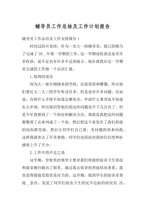 辅导员工作总结及工作计划报告精编.docx