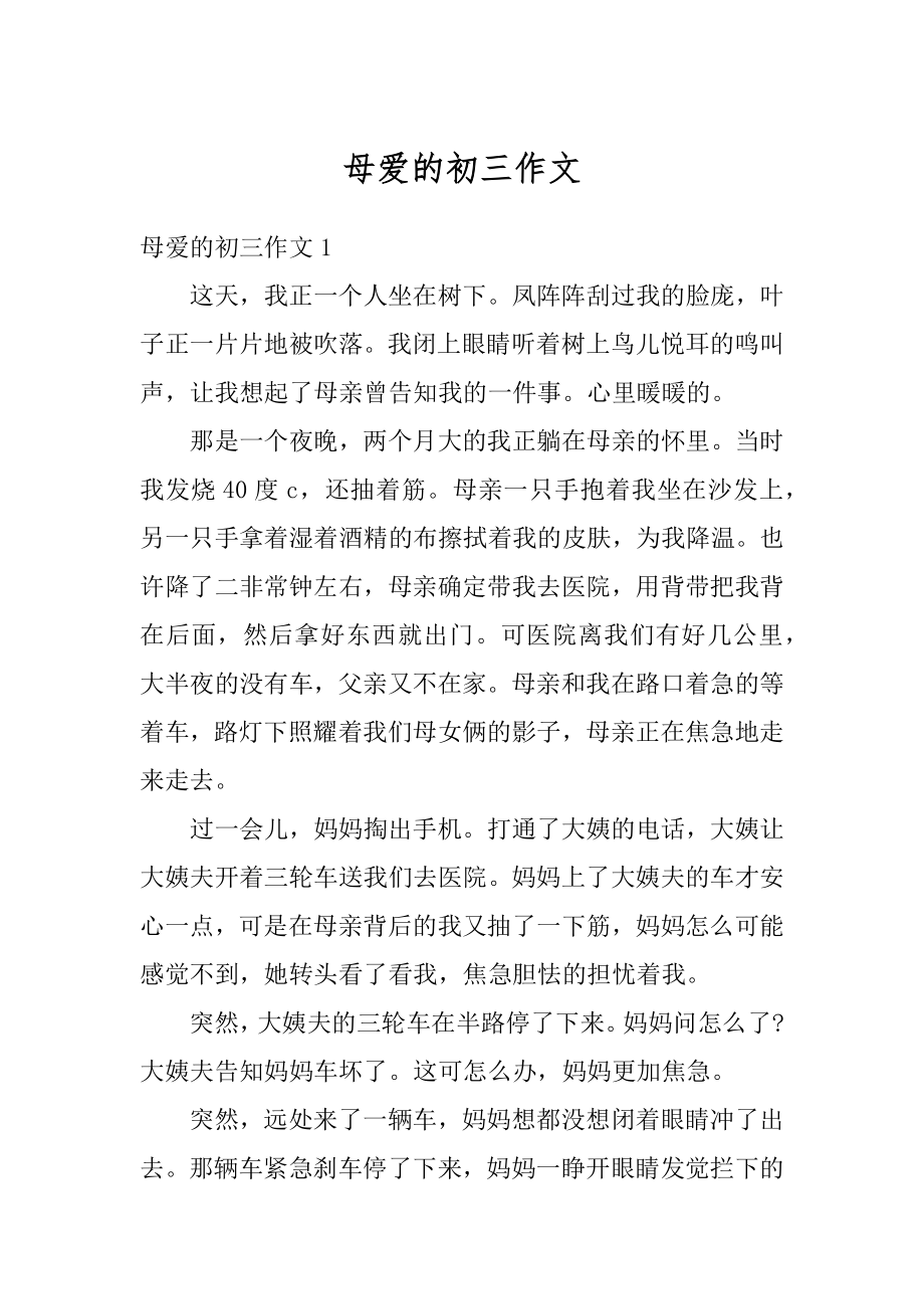 母爱的初三作文范例.docx_第1页