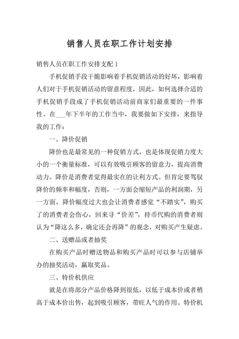 销售人员在职工作计划安排精编.docx_第1页