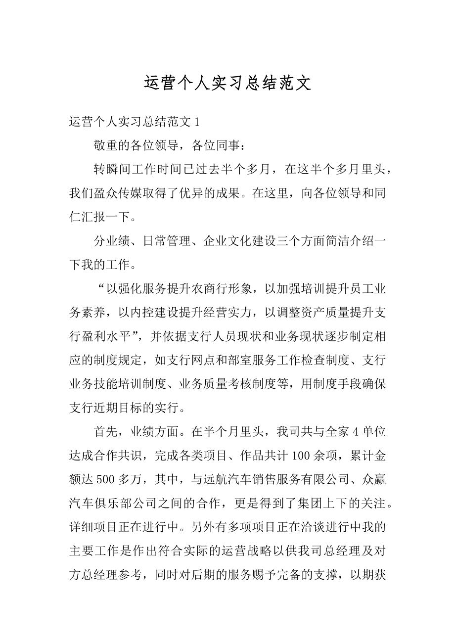 运营个人实习总结范文例文.docx_第1页