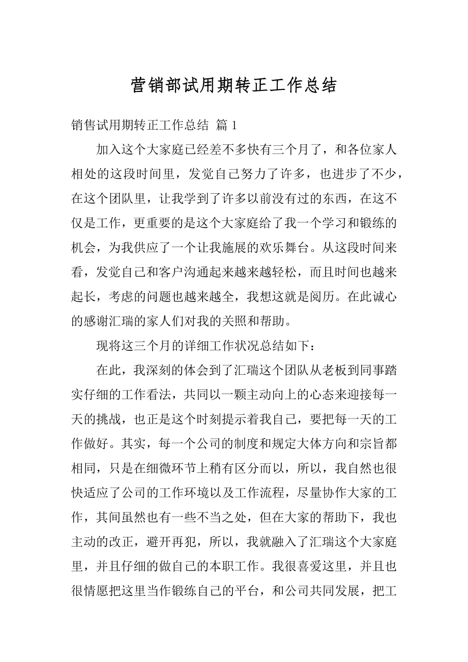 营销部试用期转正工作总结汇总.docx_第1页