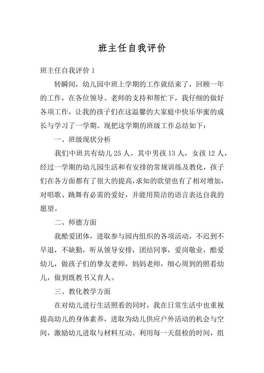 班主任自我评价例文.docx_第1页