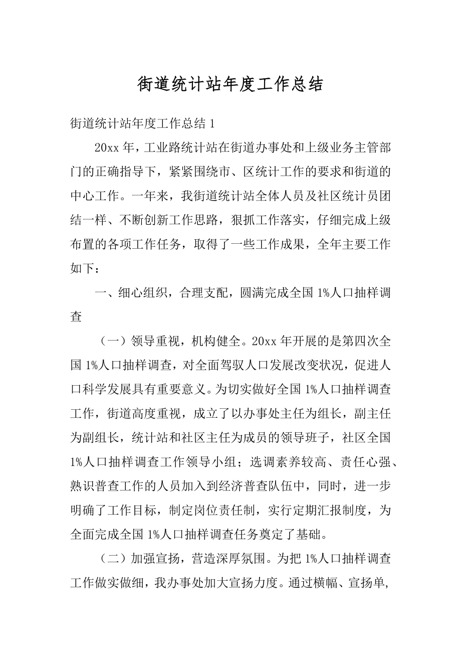 街道统计站年度工作总结范文.docx_第1页